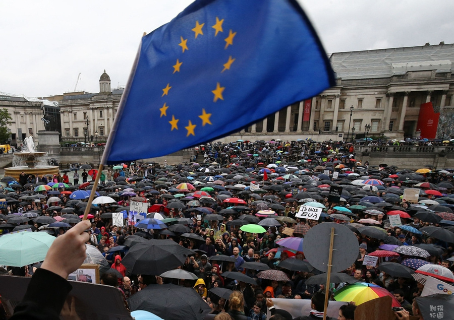 伦敦大批民众冒雨集会 要求 留欧 -新闻图片库