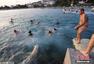 克罗地亚狗狗沙滩挑战赛 主人携爱犬水中畅游