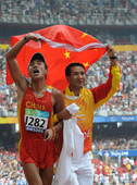 9月17日，在北京2008年残奥会男子马拉松T12级比赛中，祁顺获得冠军。新华社/图